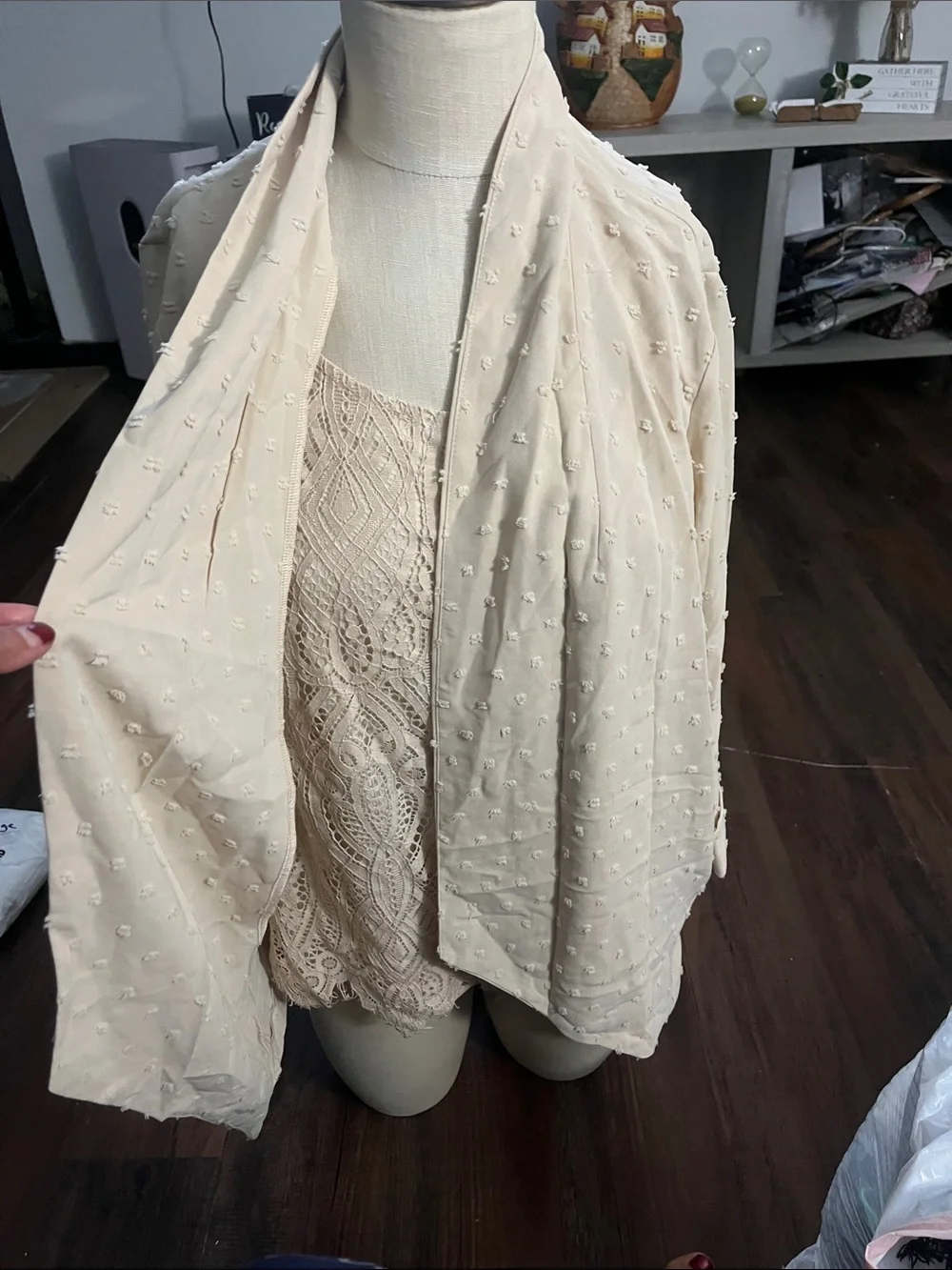 Light Cream Textured Dot Scarf Wrap - Women's Accessory